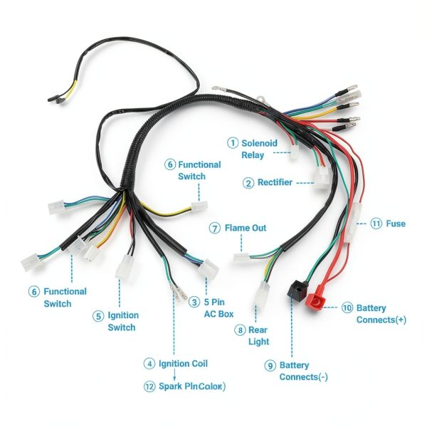 EOPOAYI 110cc ATV Wiring Harness Kit with Ignition Switch & Regulator-4