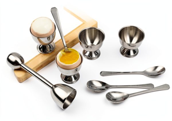 Egg Cracker Topper Set YellRin Stainless Steel Separator with 4 Spoons-6