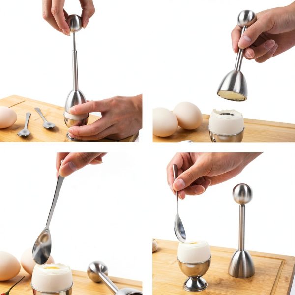 Egg Cutter Set YellRin Stainless Steel with 2 Cups & 2 Spoons-7