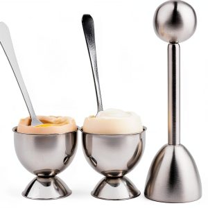 Egg Cutter Set YellRin Stainless Steel with 2 Cups & 2 Spoons-0