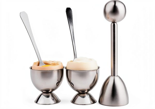 Egg Cutter Set YellRin Stainless Steel with 2 Cups & 2 Spoons-0