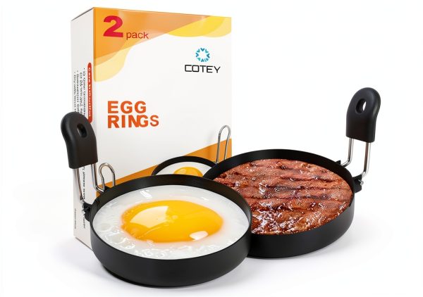COTEY 3.5" Egg Rings Set of 2 with Silicone Handle, Large Round Mold-1