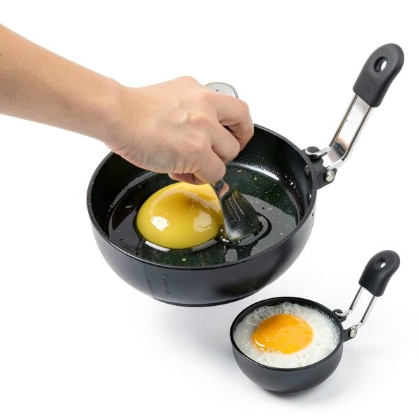 COTEY 3.5" Egg Rings Set of 2 with Silicone Handle, Large Round Mold-3