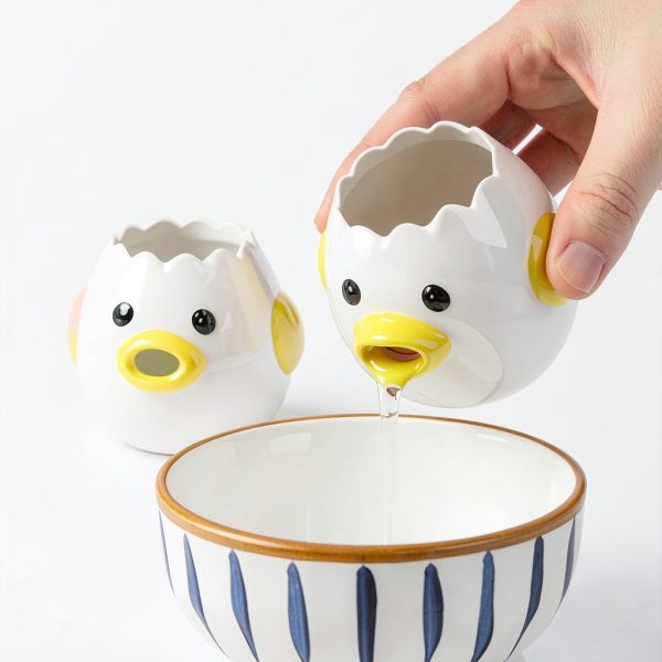 Cartoon Egg Separator Mini Sretanj Ceramic Kitchen Tool Yellow 3 inch-1