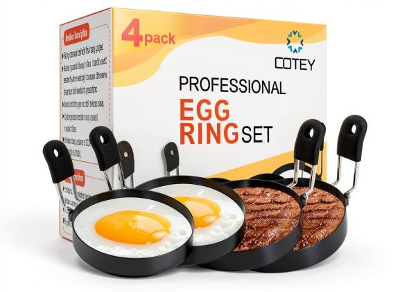 COTEY 3.5" Nonstick Egg Rings Set of 4 for Pancakes, English Muffins,-1