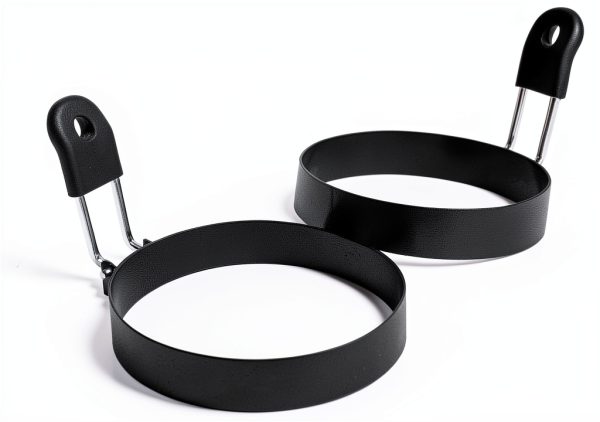 COTEY 3.5" Egg Rings Set of 2 with Silicone Handle, Large Round Mold-0